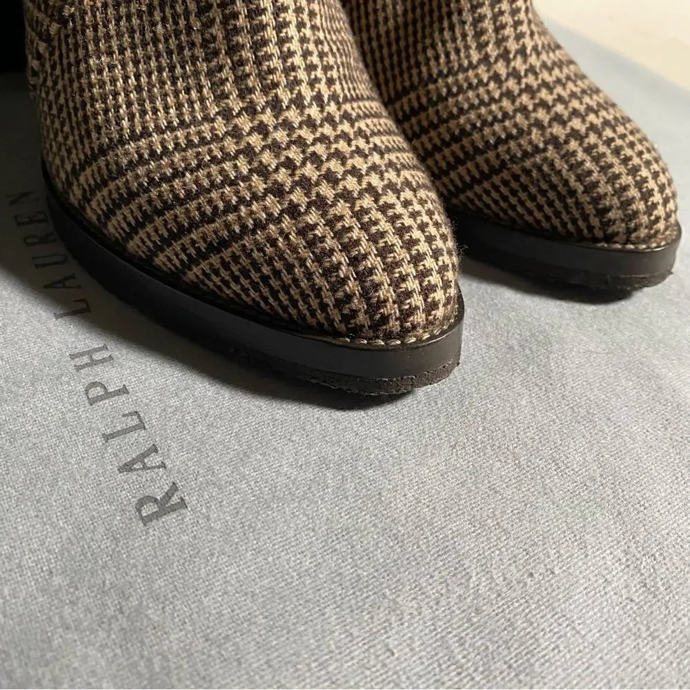 Ralph Lauren Fall 2021 Brown Glen Plaid Wool Flannel Jaylen Bootie